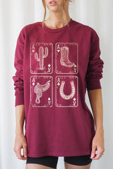 UL240-E3094 Western Cowgirl Card Graphic Long Sleeve Tee $13.75
