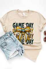 US3001-E3090 Yellow Football Game Day Bow Graphic Tee $12.5