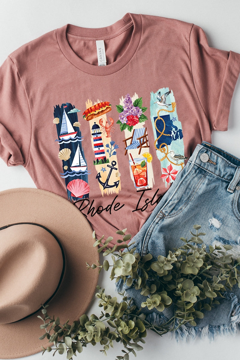 US3001-E3061RI Rhode Island State Brushstroke Graphic Tee $12.5