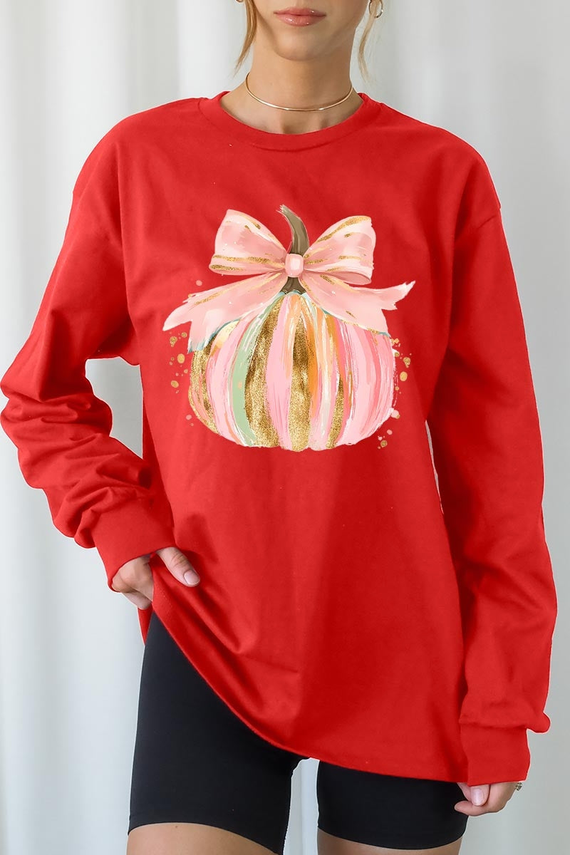 UL240P-E3083 Brushstroke Pumpkin Graphic Plus Long Sleeve Tee $17