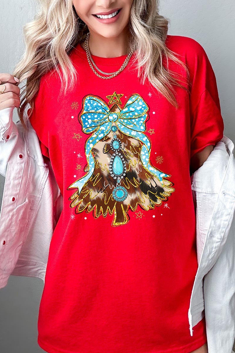 5000P-E3184 Turquoise Christmas Tree Graphic Plus Heavy Cotton Tee $12.75