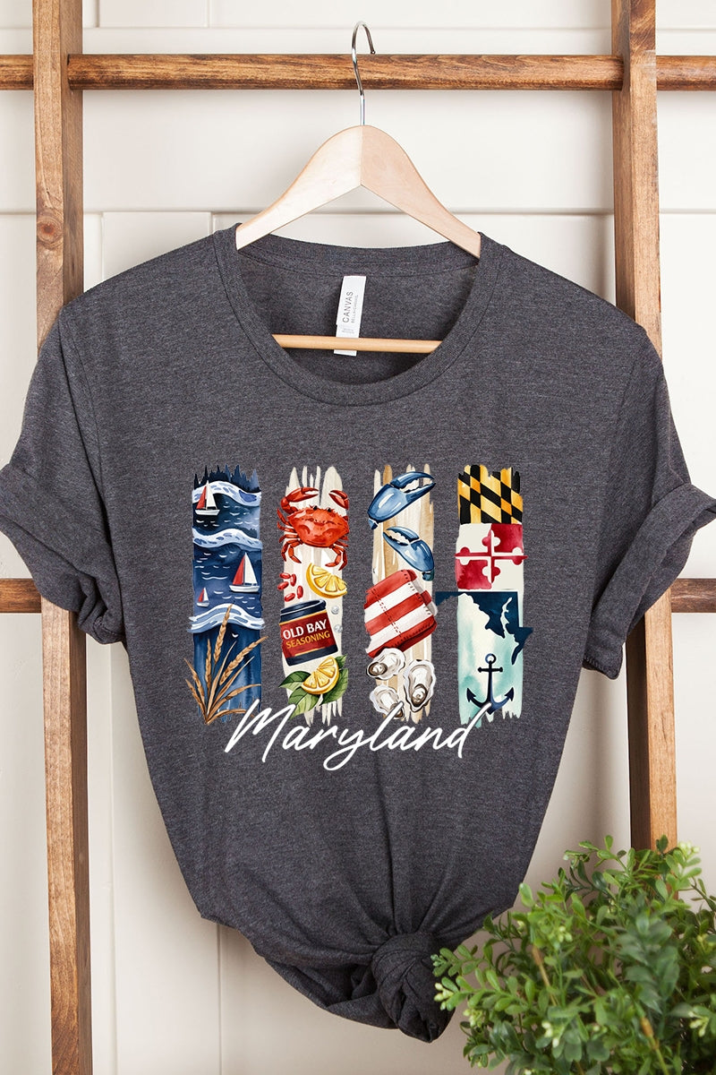 US3001-E3061MD Maryland State Brushstroke Graphic Tee $12.5