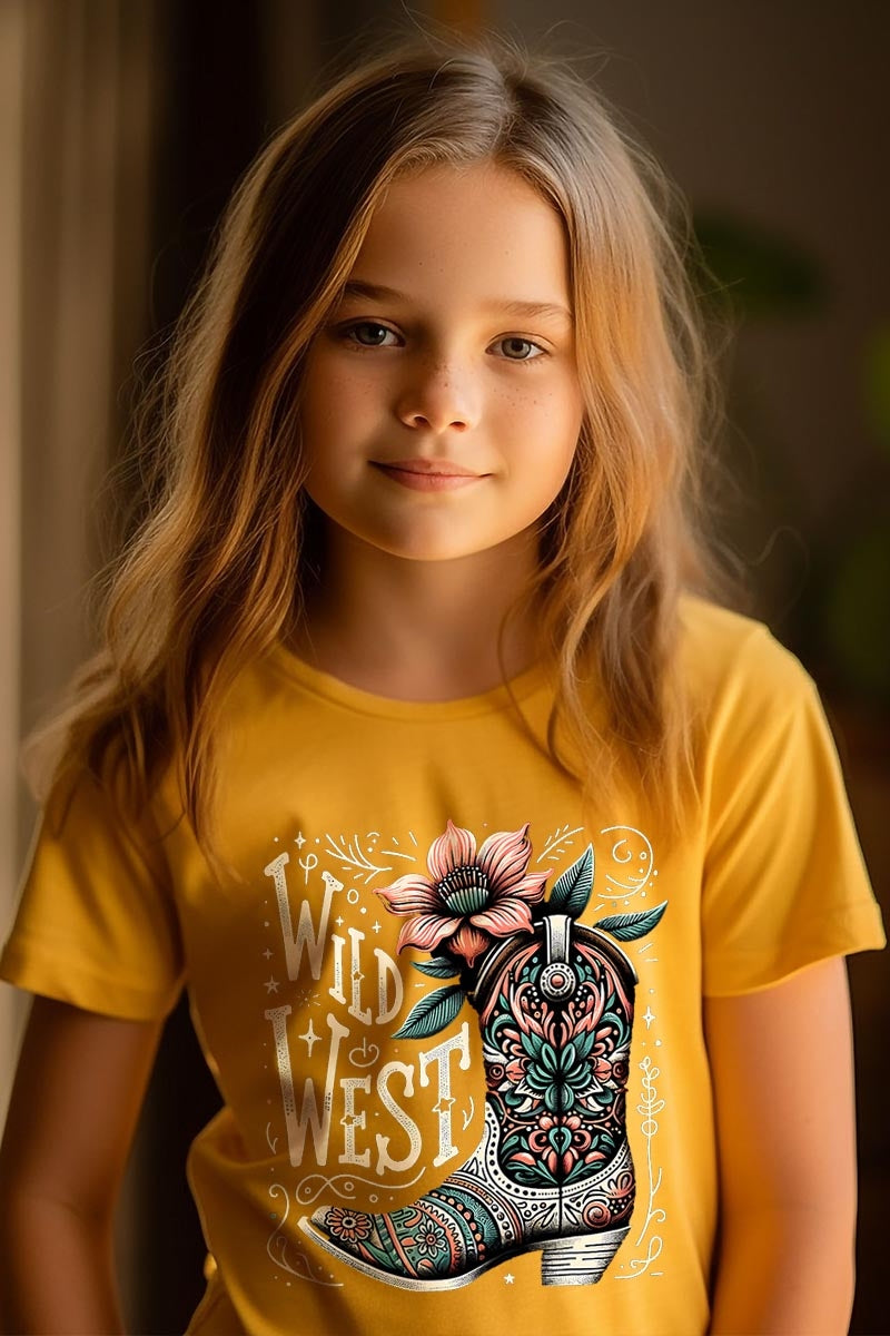 US3001Y-E3100Z Wild West Cowgirl Boot Kids Graphic Tee $11