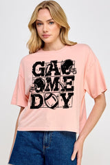 CTS-E3073 Distressed Game Day Graphic Relaxed Crop Top $11