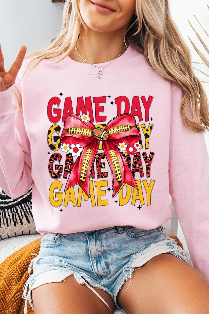 UL180P-E3091 Red Yellow Football Game Day Bow Plus Sweatshirt $25