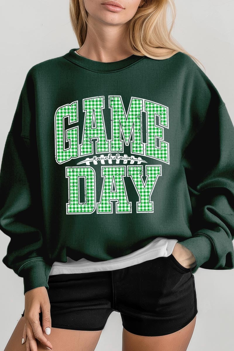 UL180-E3128 Green Gingham Game Day Graphic Sweatshirt $20