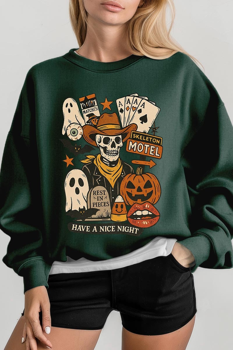 UL180-E3107 Spooky Western Skeleton Graphic Sweatshirt $20