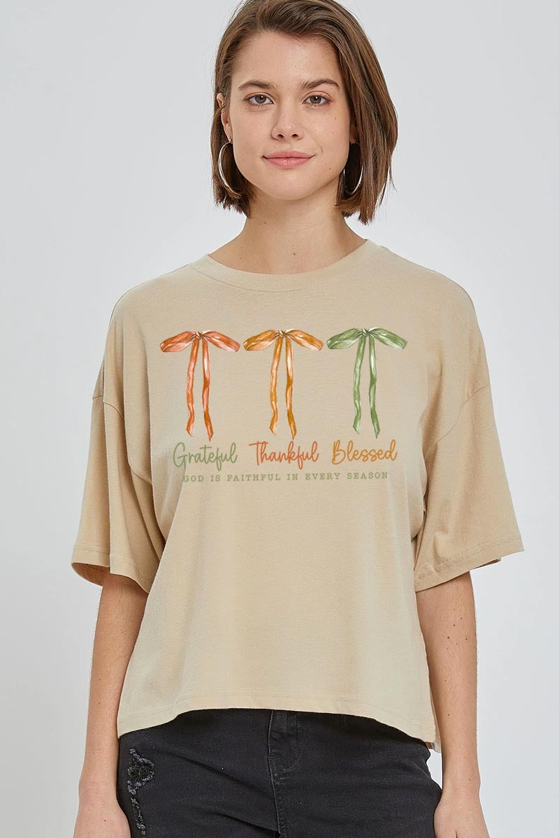 CTS-E3111 Grateful Thankful Blessed Graphic Relaxed Crop Top $11