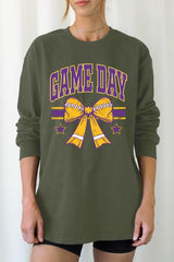 UL240-E3063 Purple Game Day Football Bow Long Sleeve Tee $13.75