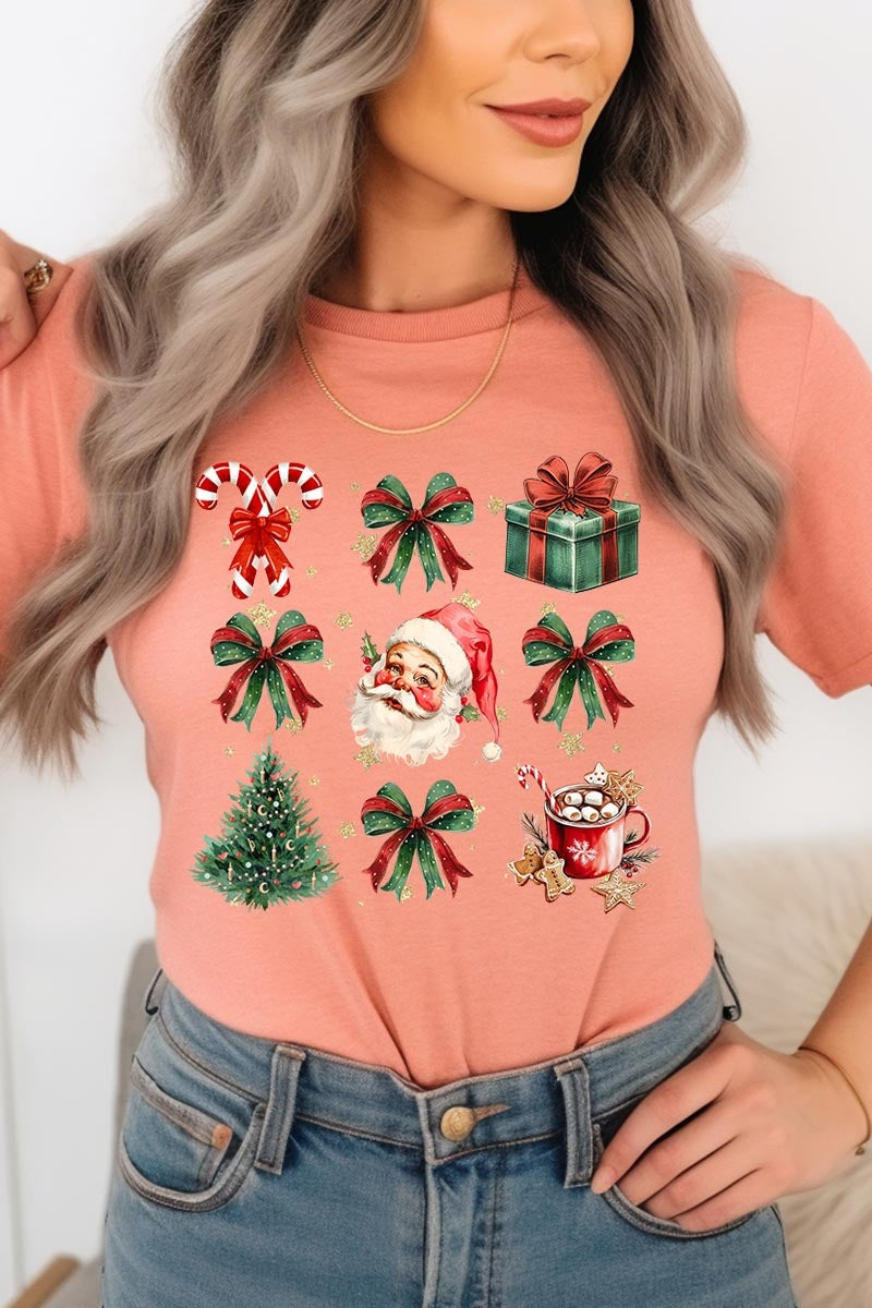 US3001P-E3217 Santa Gifts & Bows Christmas Graphic Plus Tee $16