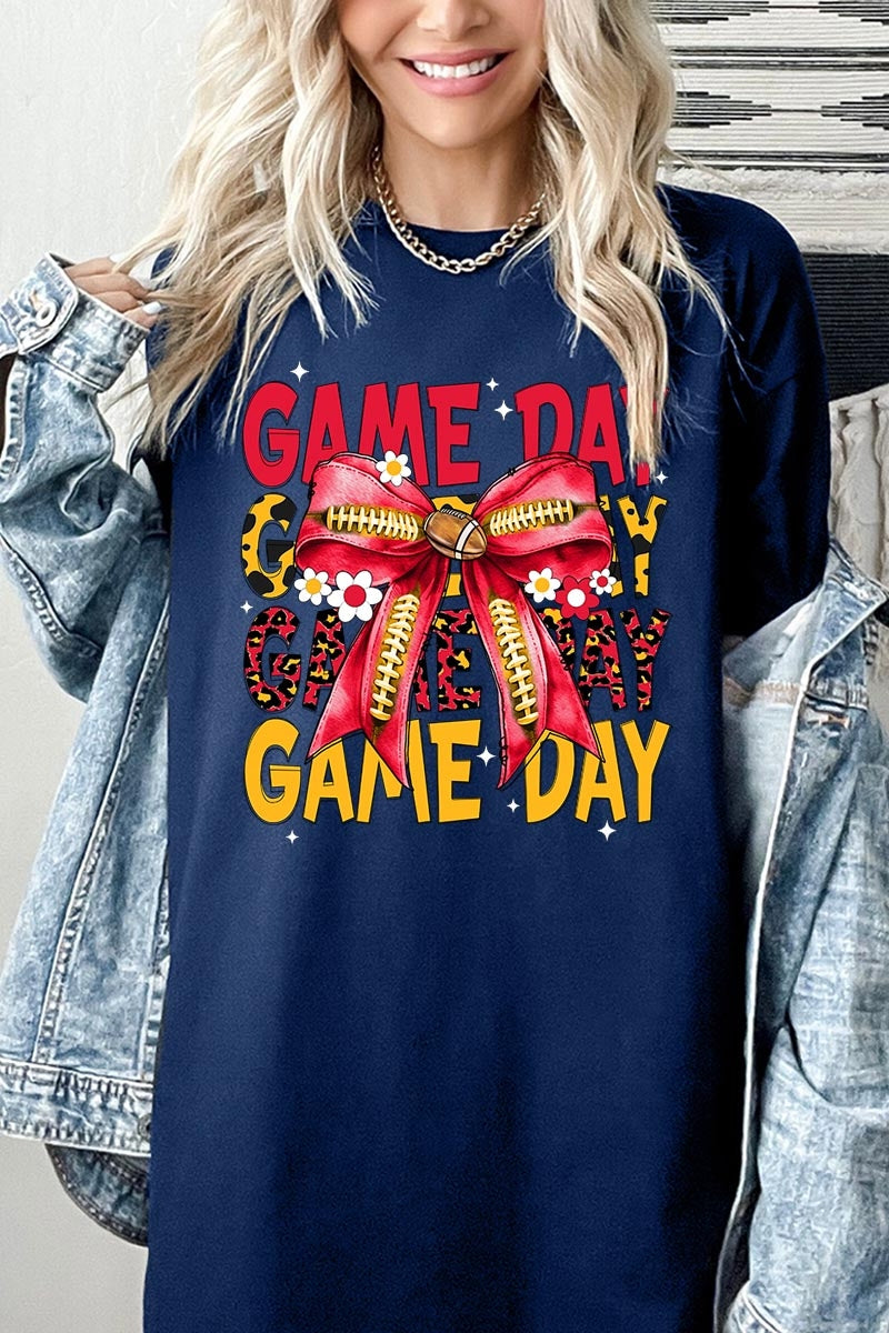 5000P-E3091 Red Yellow Football Bow Plus Heavy Cotton Tee $12.75
