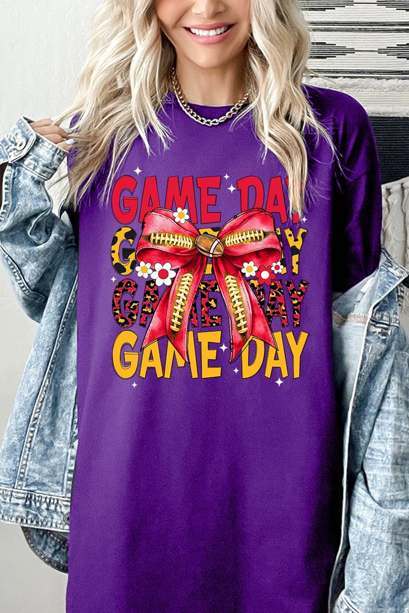 5000-E3091 Red Yellow Football Game Day Bow Heavy Cotton Tee $9
