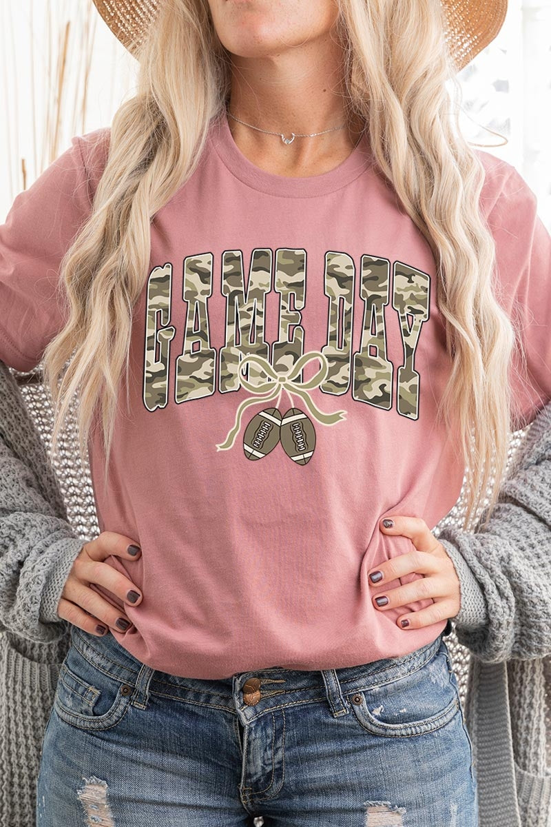 US3001-E3131 Football Game Day Camo Graphic Tee $12.5