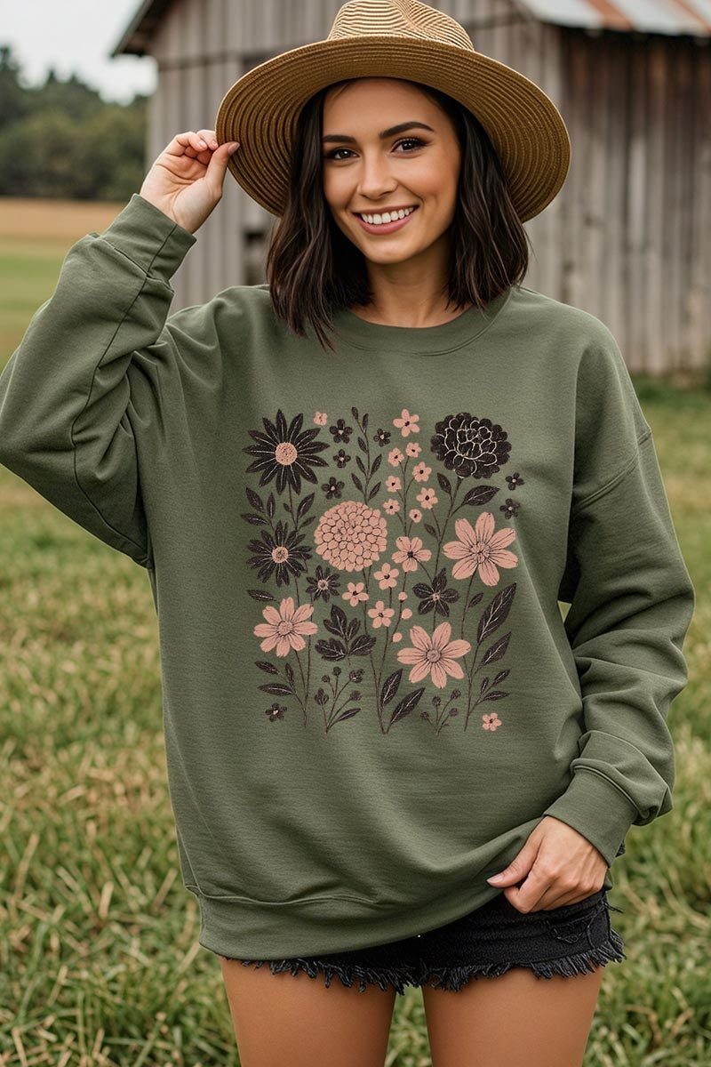 UL180P-E3178 Fall Floral Garden Graphic Plus Sweatshirt $25