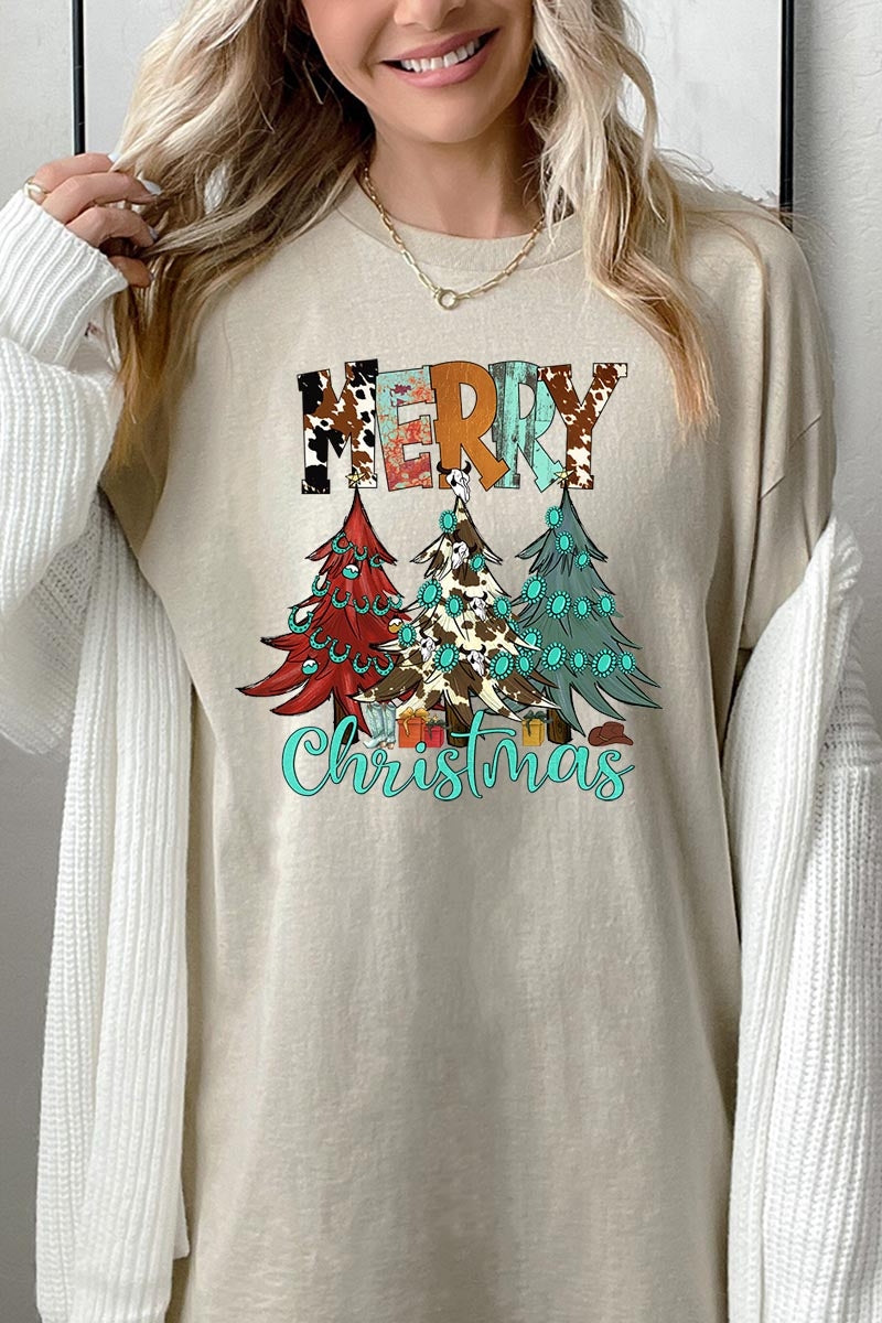 5000P-E3200 Merry Christmas Trees Graphic Plus Heavy Cotton Tee $12.75