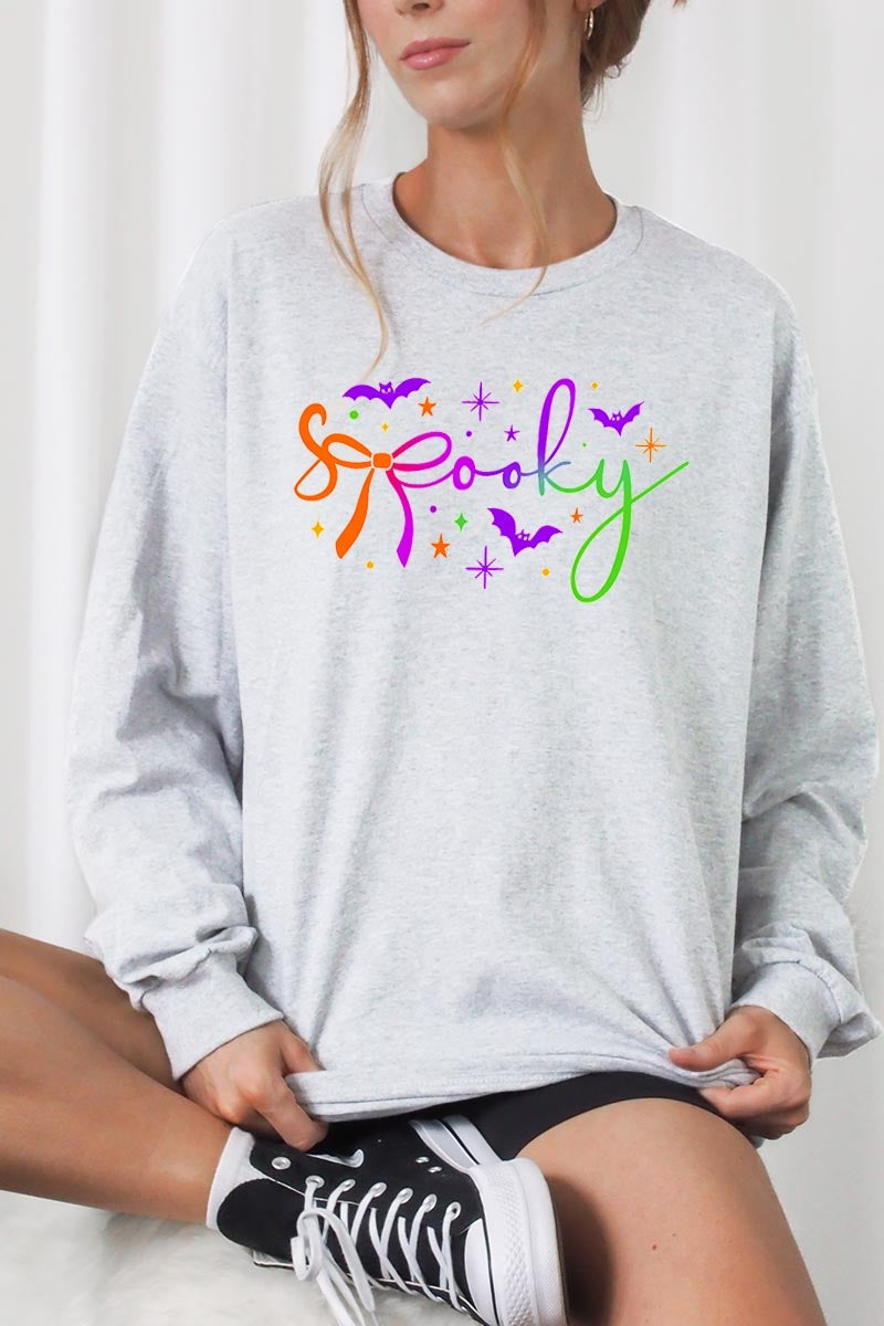UL240P-E3109 Spooky Halloween Graphic Plus Long Sleeve Tee $17