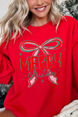 UL180-E3197 Merry Christmas Bow Graphic Sweatshirt $20