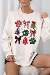 UL240-E3195 Christmas Bow Paw Graphic Long Sleeve Tee $13.75
