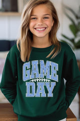 UL180B-E3130Z Blue Gingham Game Day Kids Graphic Sweatshirt $20