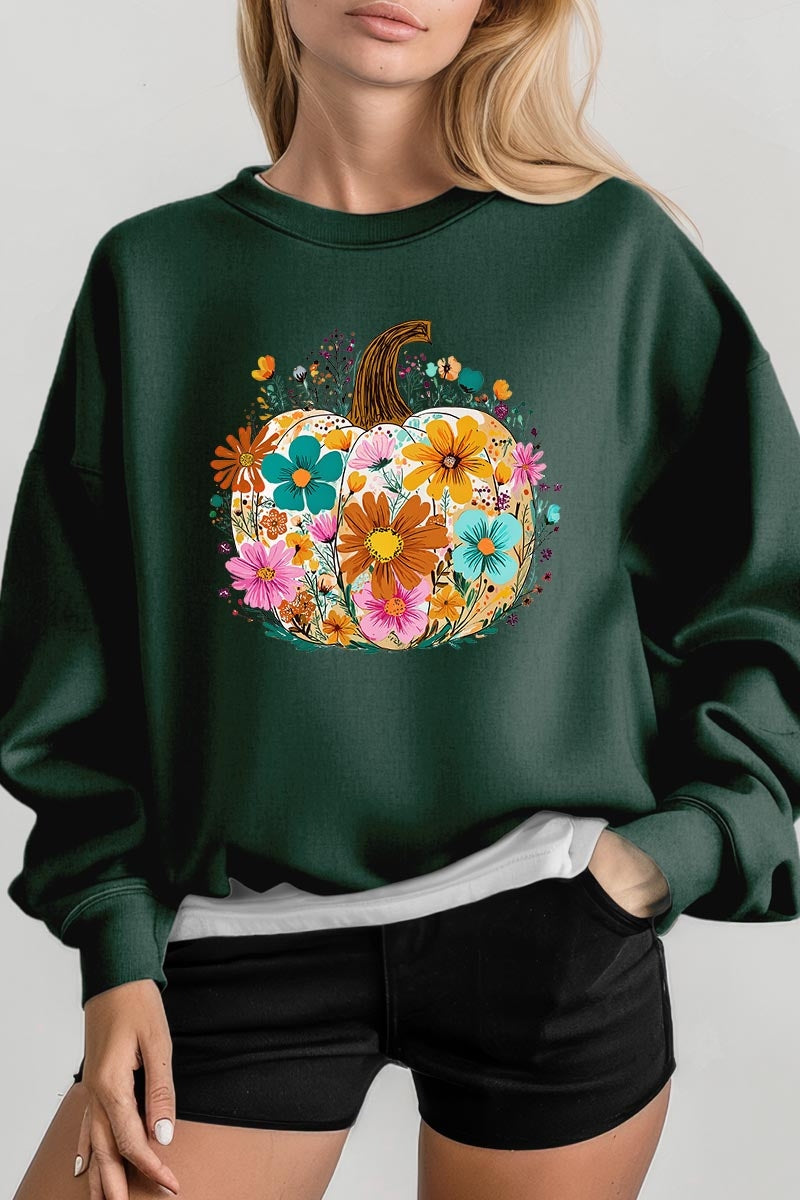 UL180-E3118 Floral Pumpkin Graphic Sweatshirt $20