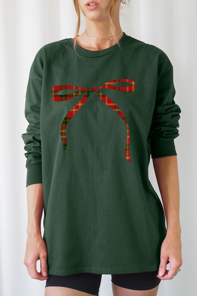 UL240-E3211 Red Bow Christmas Graphic Long Sleeve Tee $13.75