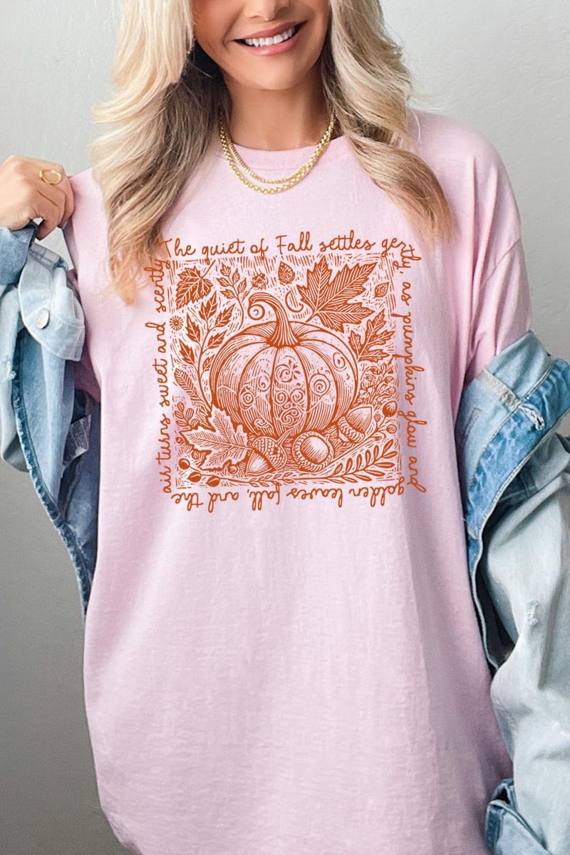 5000-E3112 Fall Pumpkin Botanical Graphic Heavy Cotton Tee $9