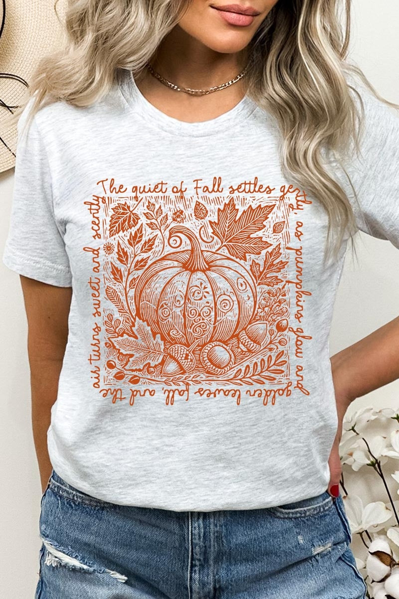 US3001-E3112 Fall Pumpkin Botanical Graphic Tee $12.5