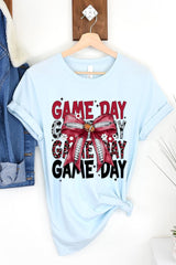 US3001P-E3093 Red Silver Football Game Day Bow Graphic Plus Tee $16