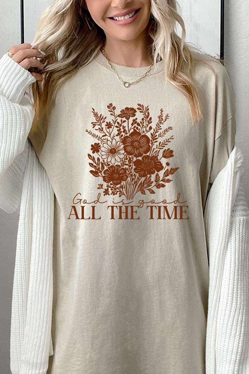 5000-E3116 God Is Good Floral Graphic Heavy Cotton Tee $9