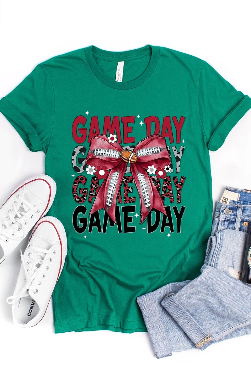 US3001P-E3093 Red Silver Football Game Day Bow Graphic Plus Tee $16