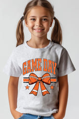 US3001Y-E3064Z Orange Game Day Football Bow Kids Graphic Tee $11