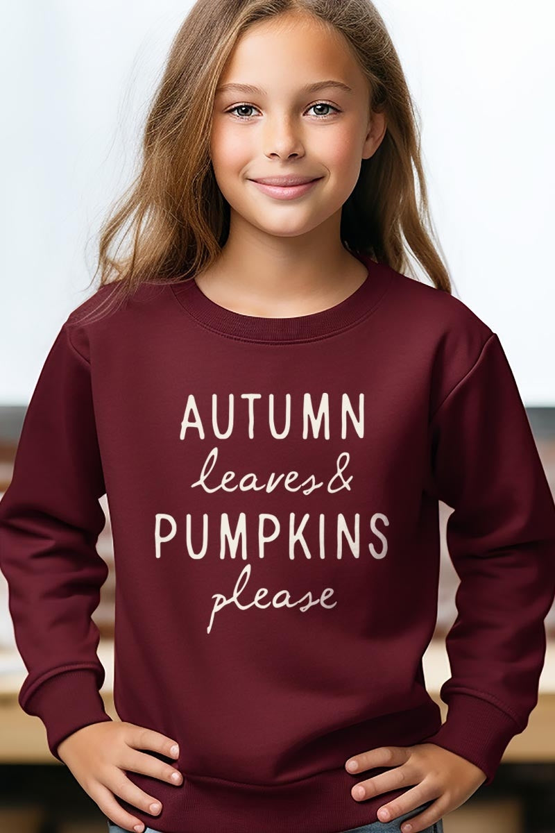 UL180B-E3158Z Autumn Leaves Pumpkins Kids Graphic Sweatshirt $20