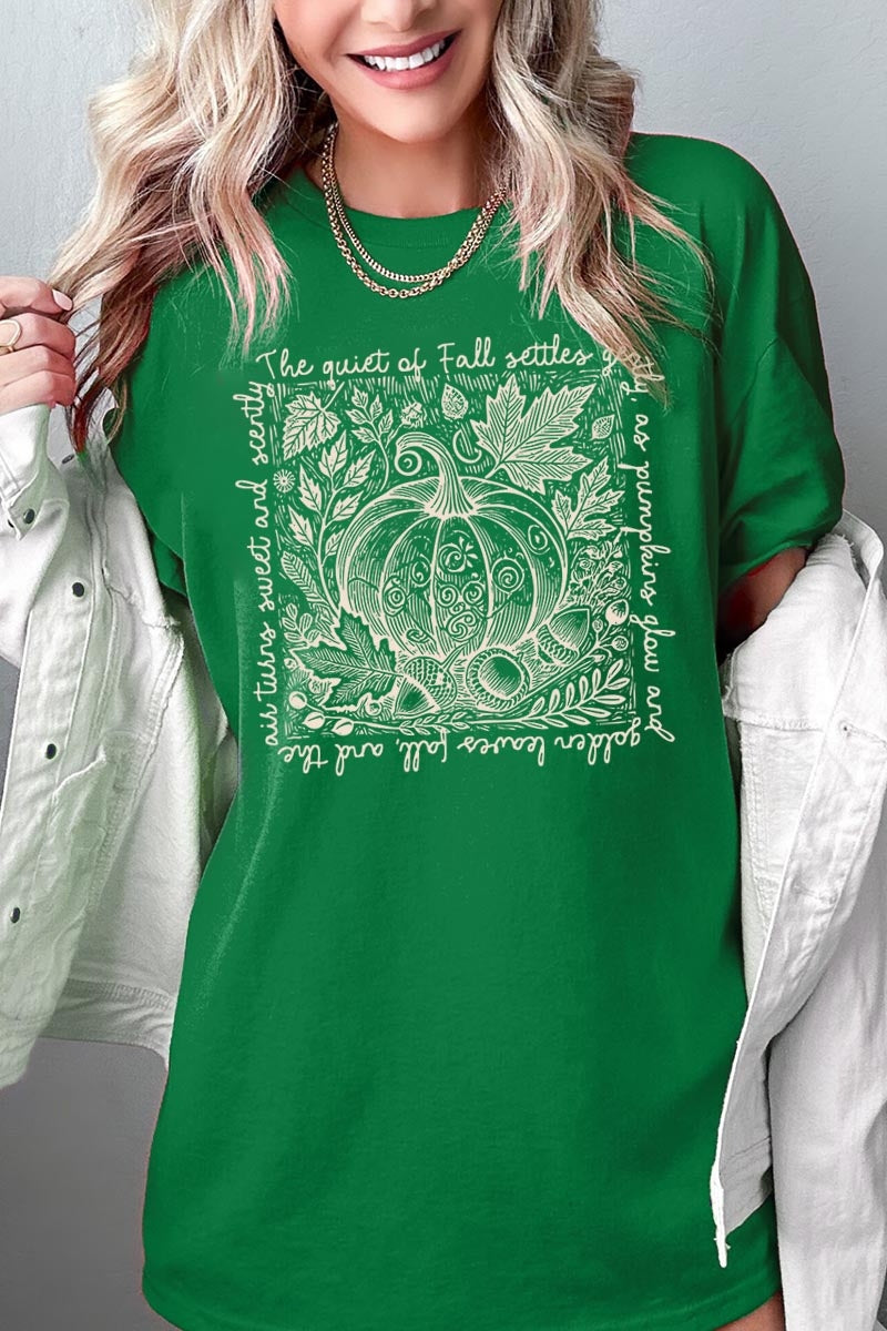 5000-E3112 Fall Pumpkin Botanical Graphic Heavy Cotton Tee $9