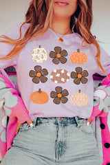 US3001-E3117 Pumpkins & Flowers Fall Graphic Tee $12.5
