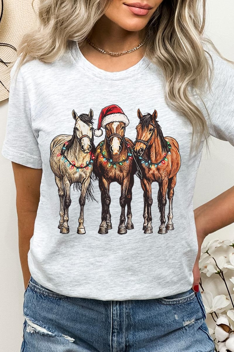 US3001P-E3182 Christmas Horses Graphic Plus Tee $16