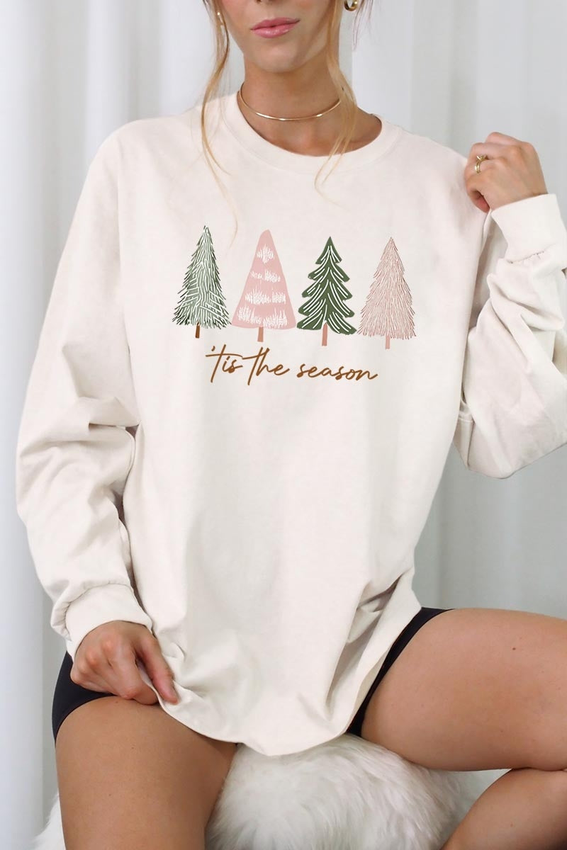 UL240P-E3218 Rustic Christmas Trees Graphic Plus Long Sleeve Tee $17