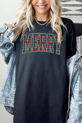 5000-E3210 Classic Plaid Merry Graphic Heavy Cotton Tee $9