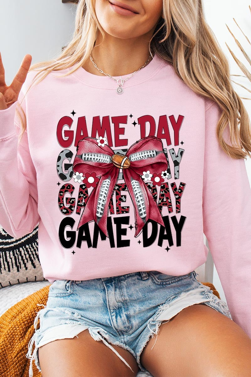 UL180-E3093 Red Silver Football Game Day Bow Sweatshirt $20