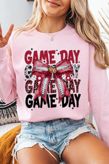 UL180-E3093 Red Silver Football Game Day Bow Sweatshirt $20