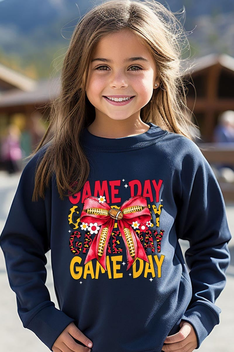 UL180B-E3091Z Red Yellow Football Game Day Bow Kids Sweatshirt $20