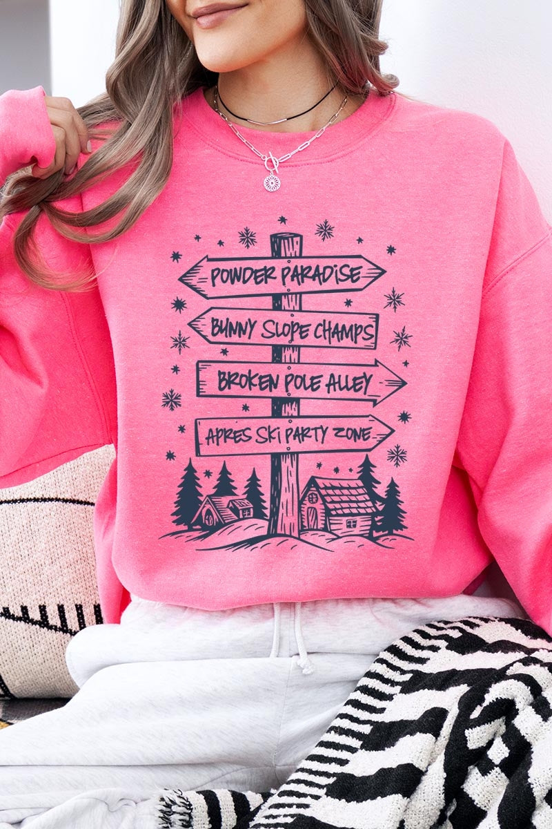 UL180P-E3189 Ski Lodge Signs Graphic Plus Sweatshirt $25