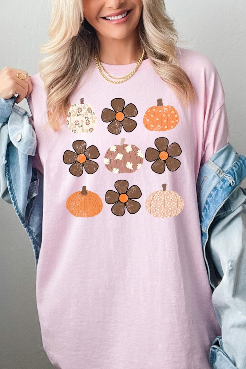 5000-E3117 Pumpkins & Flowers Fall Graphic Heavy Cotton Tee $9
