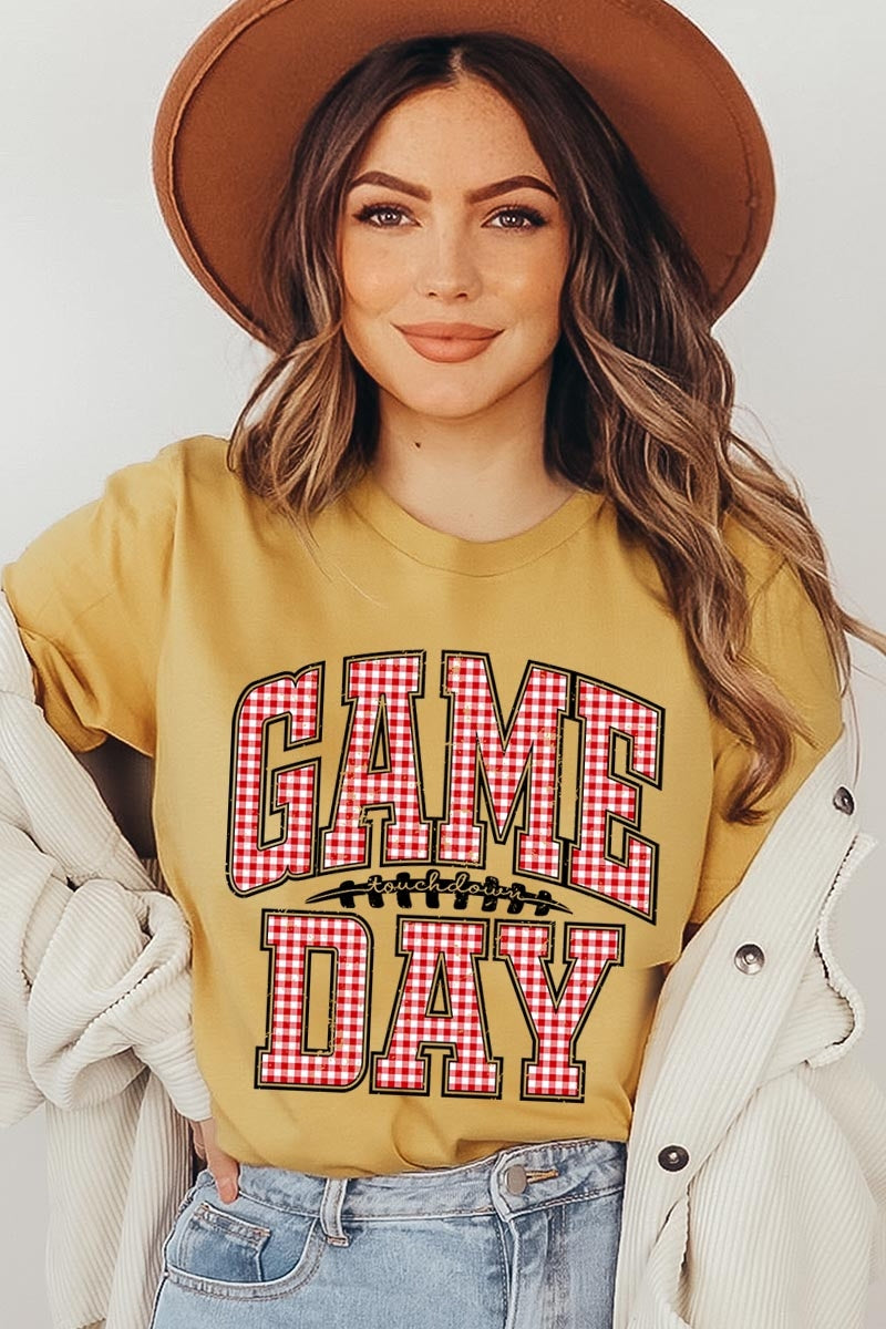 US3001-E3126 Red Gingham Game Day Graphic Tee $12.5