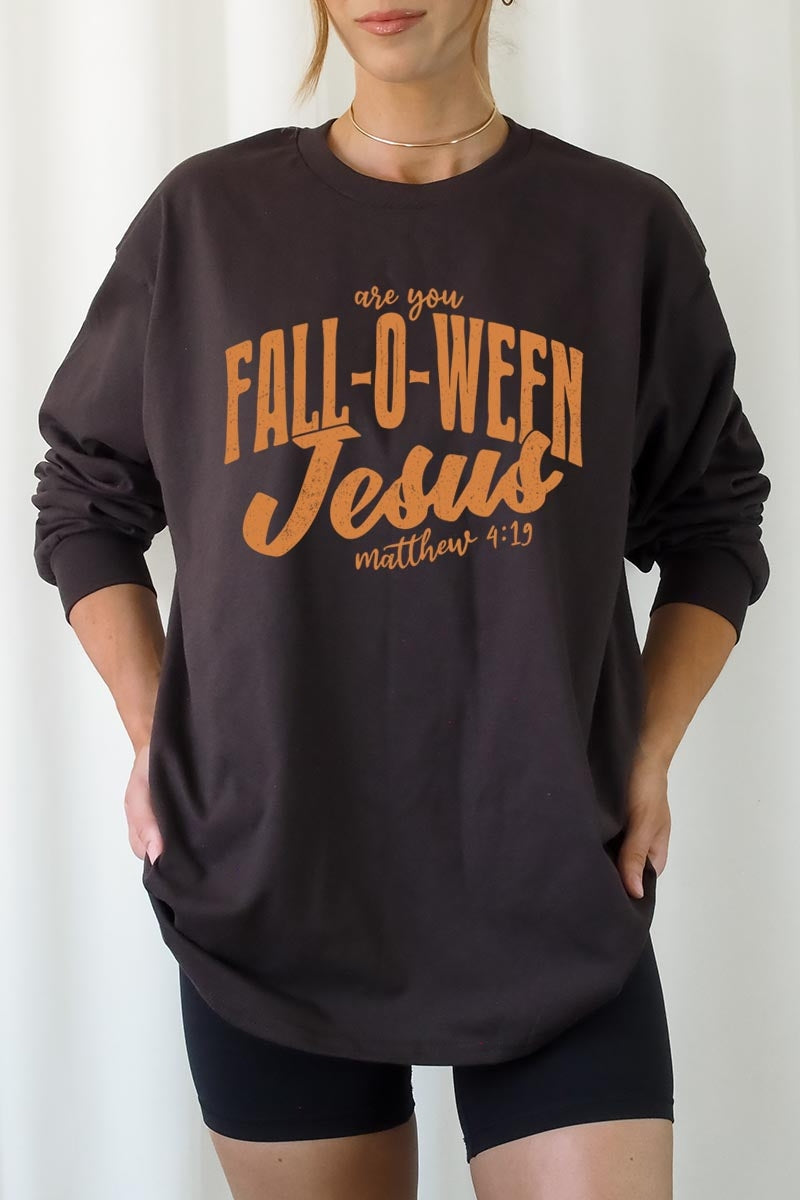 UL240P-E3143 Are You Fall O Ween Jesus Plus Long Sleeve Tee $17