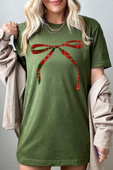US3001-E3211 Red Bow Christmas Graphic Tee $12.5