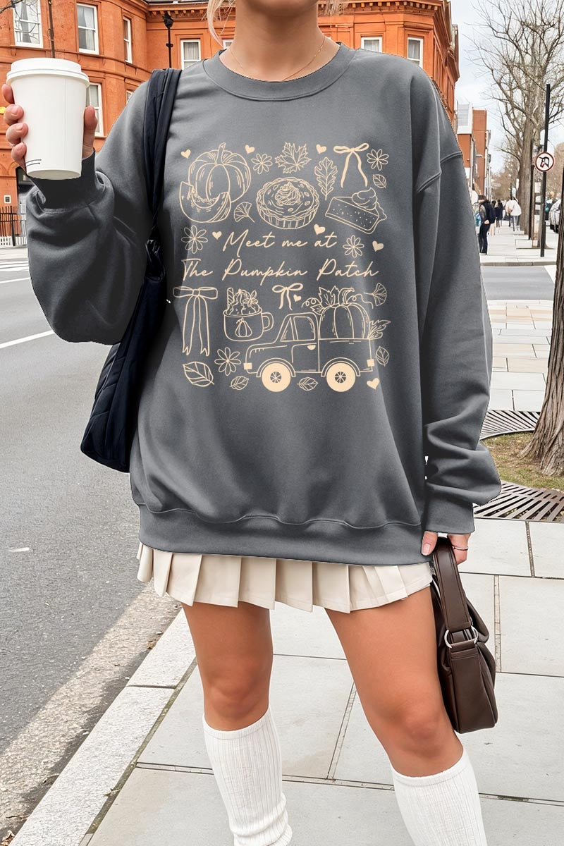 UL180-E3163 Pumpkin Patch Doodle Graphic Sweatshirt $20