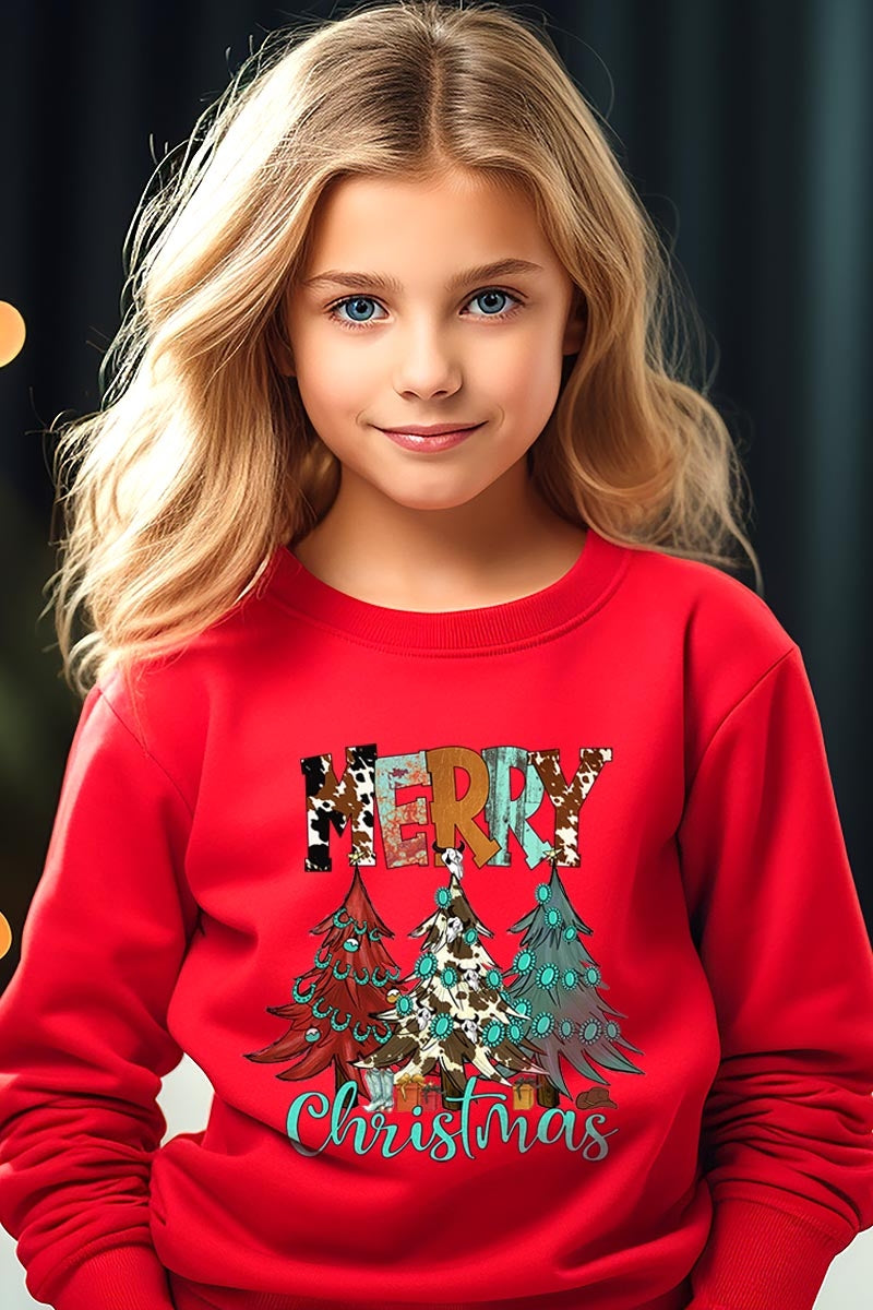 UL180B-E3200Z Merry Christmas Trees Kids Graphic Sweatshirt $20