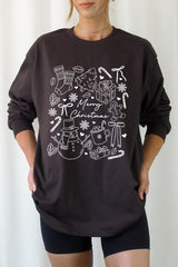 UL240P-E3181 Christmas Doodle Graphic Plus Long Sleeve Tee $17