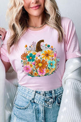 US3001-E3118 Floral Pumpkin Graphic Tee $12.5