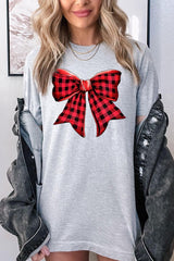 US3001-E3198 Red Buffalo Plaid Bow Graphic Tee $12.5